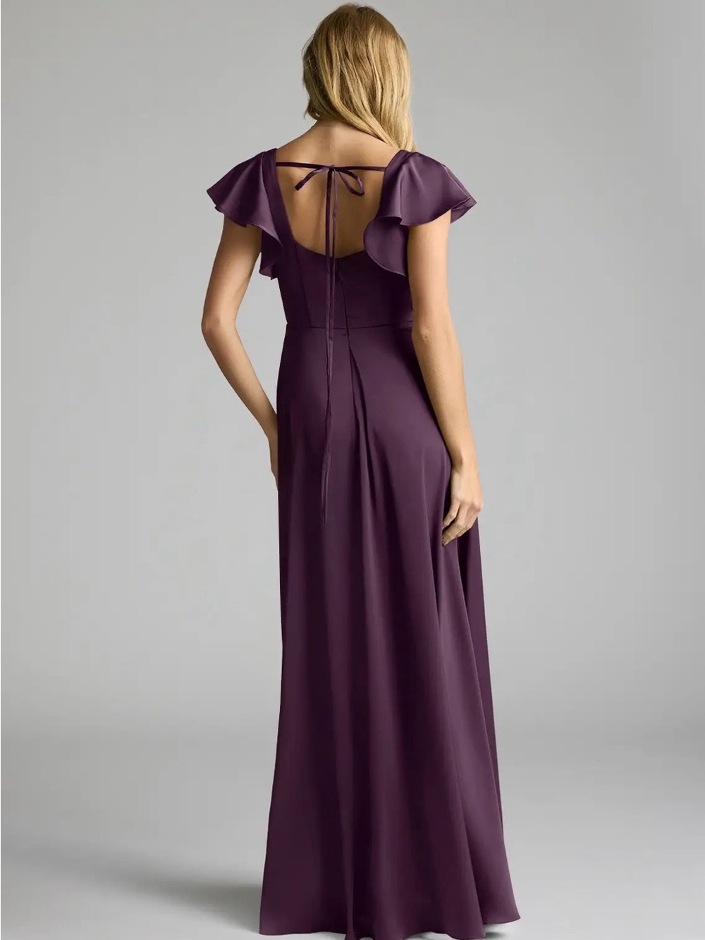 Azazie Plum Flutter-Sleeve Tie-Back Gown